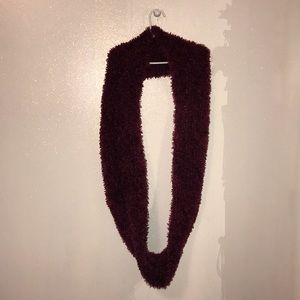Maroon fuzzy infinity scarf